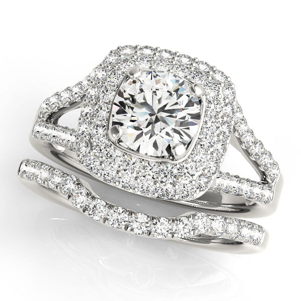 Enchanted Halo Center Cushion Diamond Engagement Ring in 10K/14K gold and platinum with certified lab-grown or natural diamonds