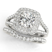 Enchanted Halo Center Cushion Diamond Engagement Ring in 10K/14K gold and platinum with certified lab-grown or natural diamonds