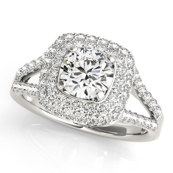 Enchanted Halo Center Cushion Diamond Engagement Ring in 10K/14K gold and platinum with certified lab-grown or natural diamonds