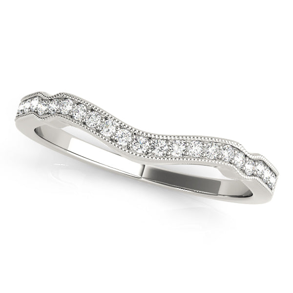 Curved Milgrain Diamond Half Eternity Ring in Gold & Platinum
