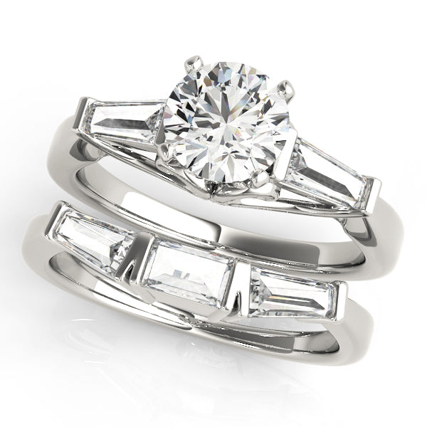 Signature Fancy Shape Baguette Round Diamond Engagement Ring in 10K/14K gold and platinum with certified lab-grown or natural diamonds