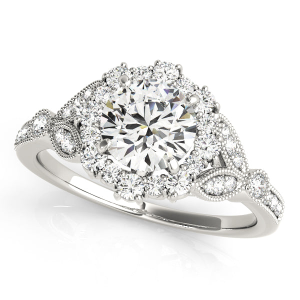 Exquisite Halo Round Diamond Engagement Ring in 10K/14K gold and platinum with certified lab-grown or natural diamonds