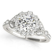 Exquisite Halo Round Diamond Engagement Ring in 10K/14K gold and platinum with certified lab-grown or natural diamonds