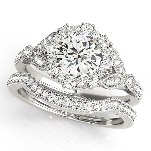 Exquisite Halo Round Diamond Engagement Ring in 10K/14K gold and platinum with certified lab-grown or natural diamonds