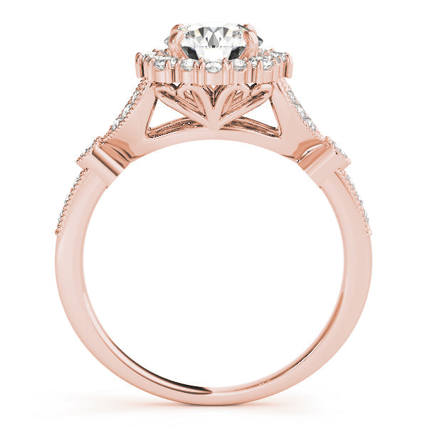 Exquisite Halo Round Diamond Engagement Ring in 10K/14K gold and platinum with certified lab-grown or natural diamonds