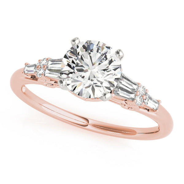 Brilliant Fancy Shape Baguette Remounts Round Diamond Engagement Ring in 10K/14K gold and platinum with certified lab-grown or natural diamonds