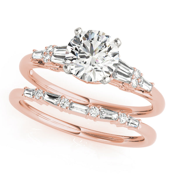 Brilliant Fancy Shape Baguette Remounts Round Diamond Engagement Ring in 10K/14K gold and platinum with certified lab-grown or natural diamonds