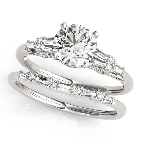 Brilliant Fancy Shape Baguette Remounts Round Diamond Engagement Ring in 10K/14K gold and platinum with certified lab-grown or natural diamonds