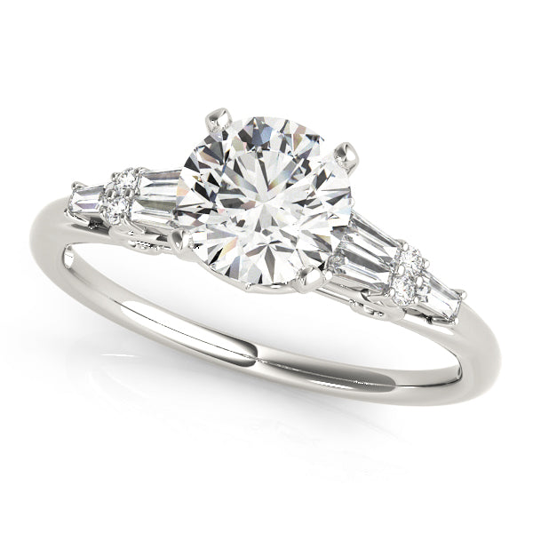Brilliant Fancy Shape Baguette Remounts Round Diamond Engagement Ring in 10K/14K gold and platinum with certified lab-grown or natural diamonds