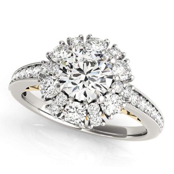 Romantic Halo Round Diamond Engagement Ring in 10K/14K gold and platinum with certified lab-grown or natural diamonds