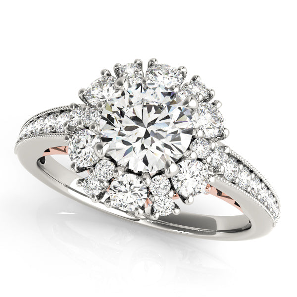 Romantic Halo Round Diamond Engagement Ring in 10K/14K gold and platinum with certified lab-grown or natural diamonds