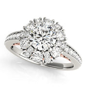 Romantic Halo Round Diamond Engagement Ring in 10K/14K gold and platinum with certified lab-grown or natural diamonds