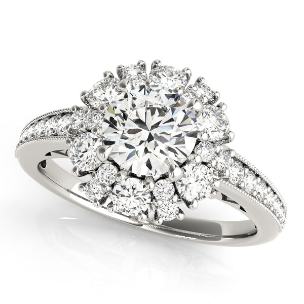 Romantic Halo Round Diamond Engagement Ring in 10K/14K gold and platinum with certified lab-grown or natural diamonds