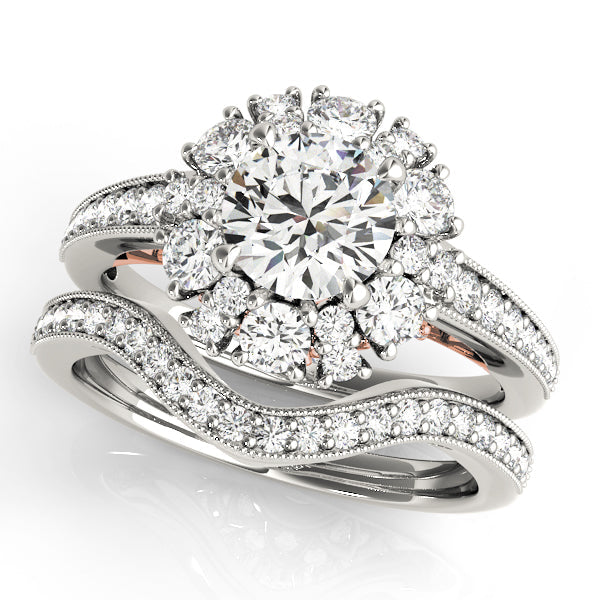 Romantic Halo Round Diamond Engagement Ring in 10K/14K gold and platinum with certified lab-grown or natural diamonds