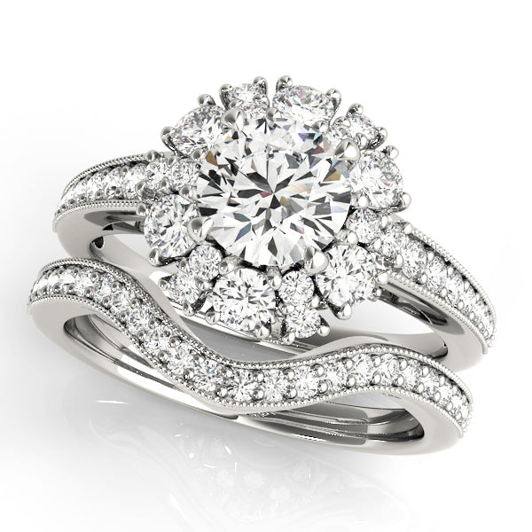Romantic Halo Round Diamond Engagement Ring in 10K/14K gold and platinum with certified lab-grown or natural diamonds