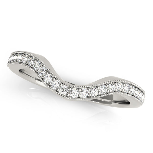 Single Row Prong Set Milgrain Curved Half Eternity Ring in Gold & Platinum