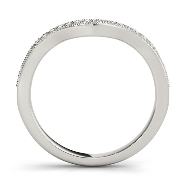 Single Row Prong Set Milgrain Curved Half Eternity Ring in Gold & Platinum