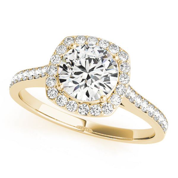 Dazzling Halo Round Diamond Engagement Ring in 10K/14K gold and platinum with certified lab-grown or natural diamonds