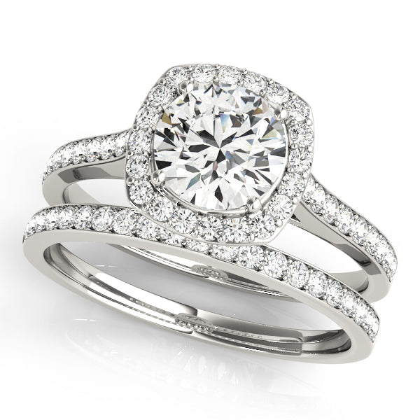 Dazzling Halo Round Diamond Engagement Ring in 10K/14K gold and platinum with certified lab-grown or natural diamonds
