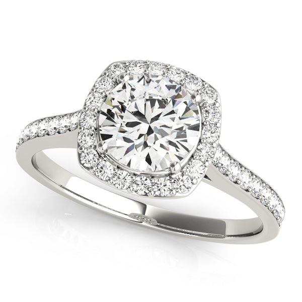 Dazzling Halo Round Diamond Engagement Ring in 10K/14K gold and platinum with certified lab-grown or natural diamonds