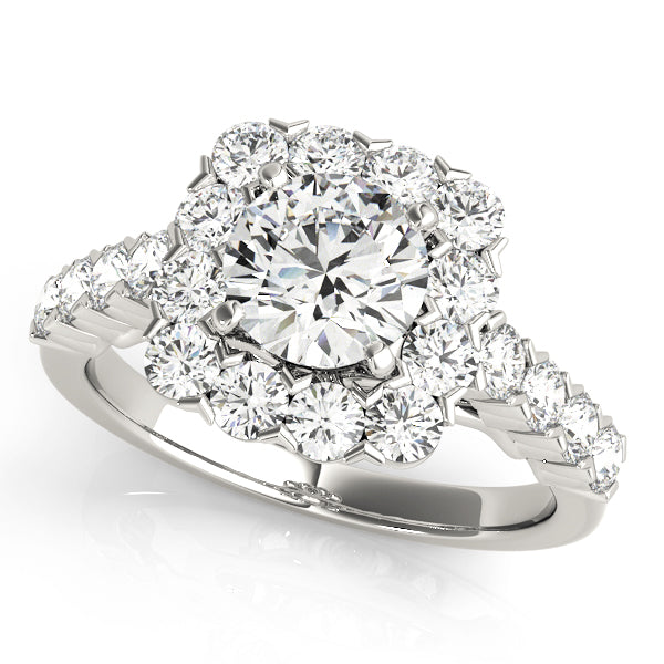 Pristine Halo Round Diamond Engagement Ring in 10K/14K gold and platinum with certified lab-grown or natural diamonds