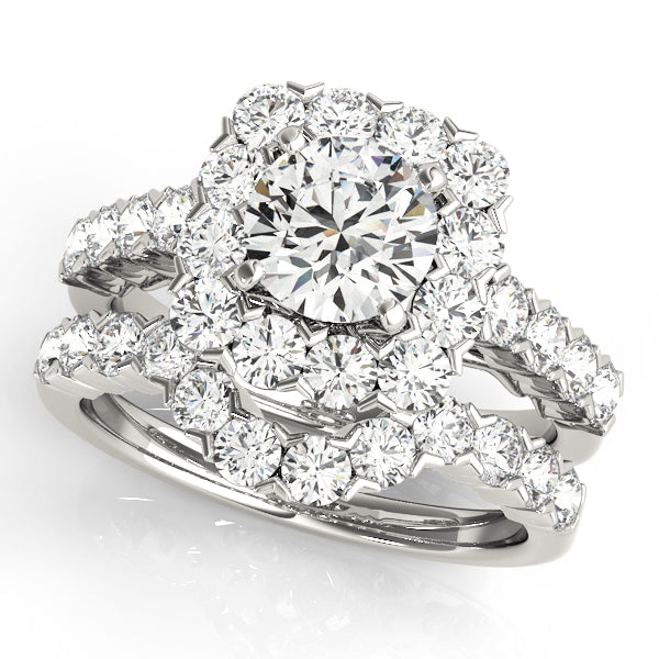Pristine Halo Round Diamond Engagement Ring in 10K/14K gold and platinum with certified lab-grown or natural diamonds