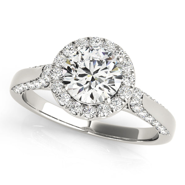 Classic Halo Round Diamond Engagement Ring in 10K/14K gold and platinum with certified lab-grown or natural diamonds