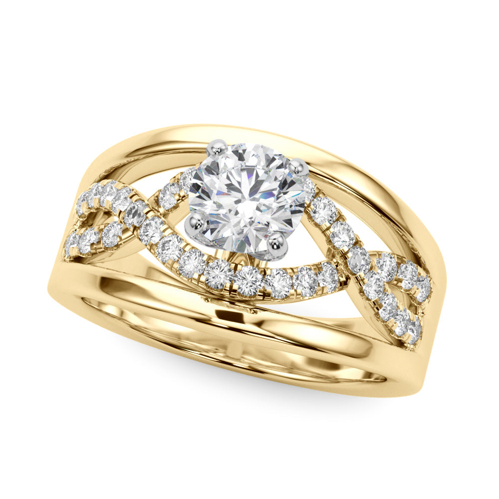 Sculpted Multi-Row Round Diamond Engagement Ring in 10K/14K gold and platinum with certified lab-grown or natural diamonds