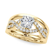 Sculpted Multi-Row Round Diamond Engagement Ring in 10K/14K gold and platinum with certified lab-grown or natural diamonds