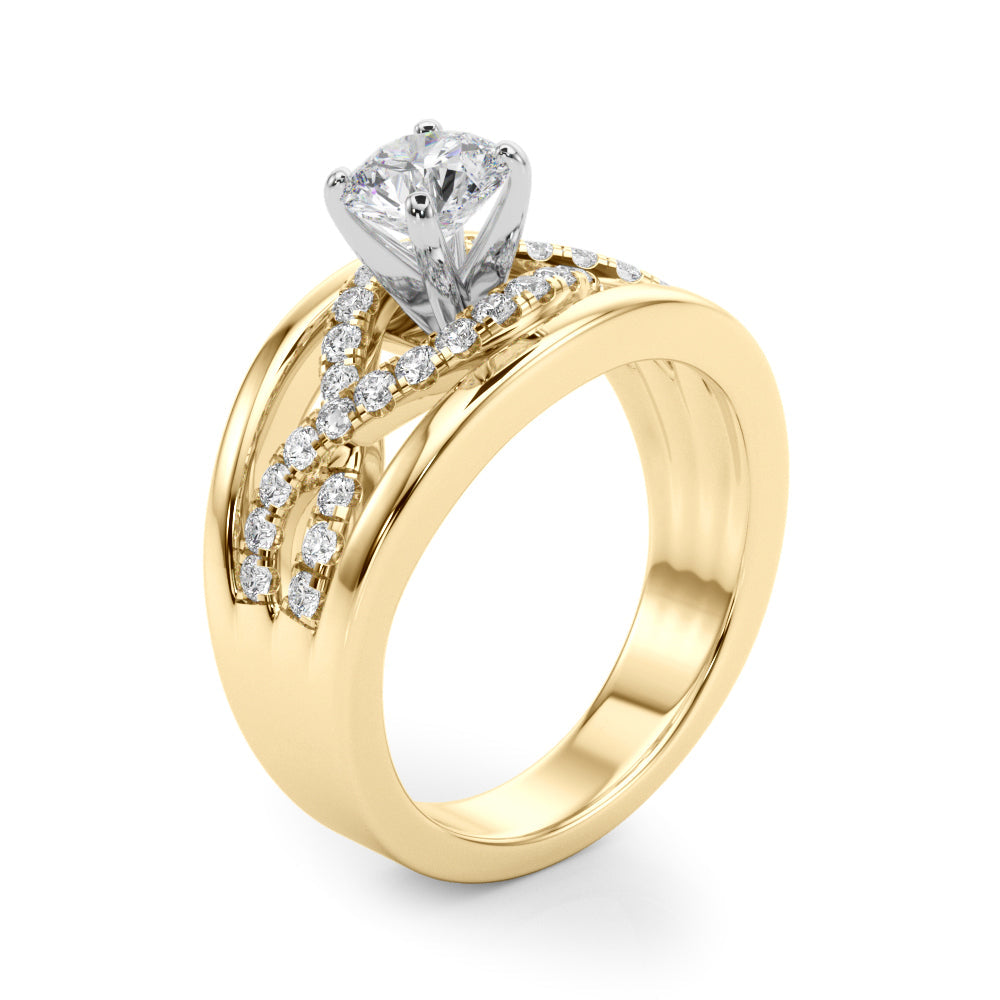Sculpted Multi-Row Round Diamond Engagement Ring in 10K/14K gold and platinum with certified lab-grown or natural diamonds