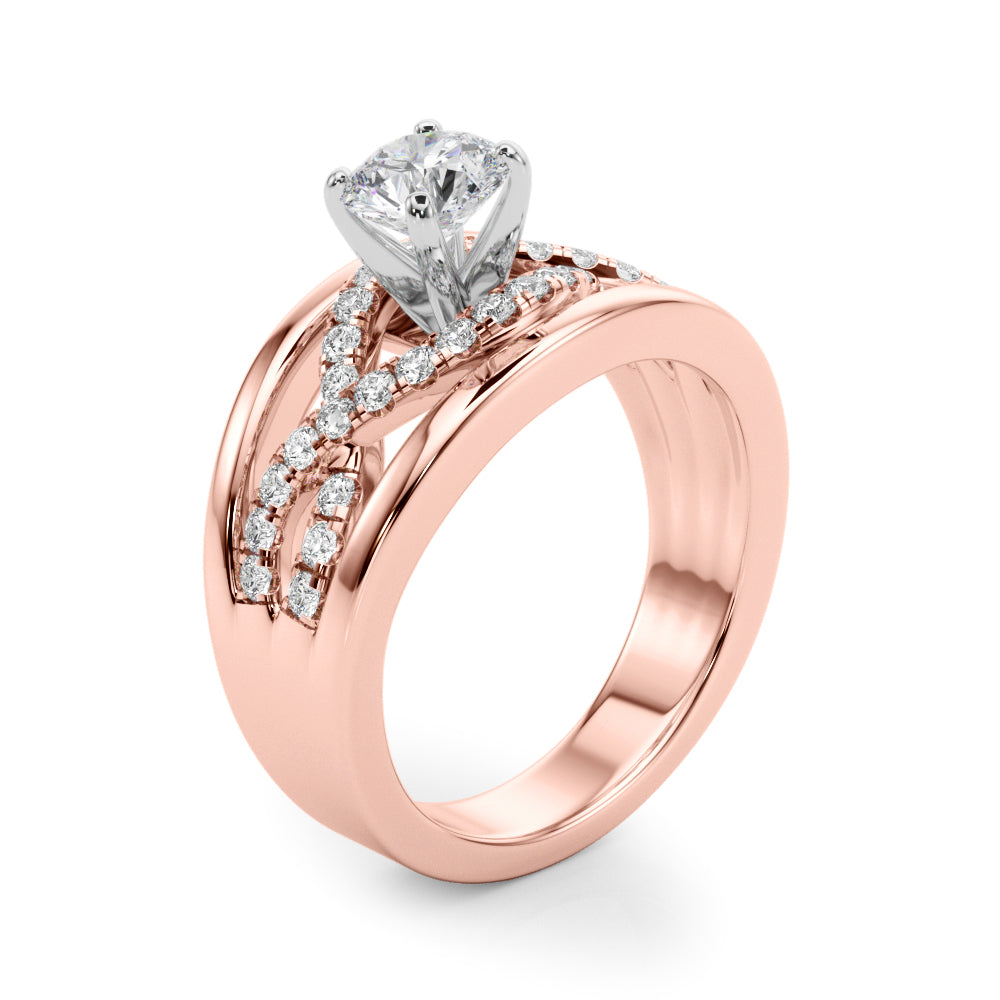 Sculpted Multi-Row Round Diamond Engagement Ring in 10K/14K gold and platinum with certified lab-grown or natural diamonds