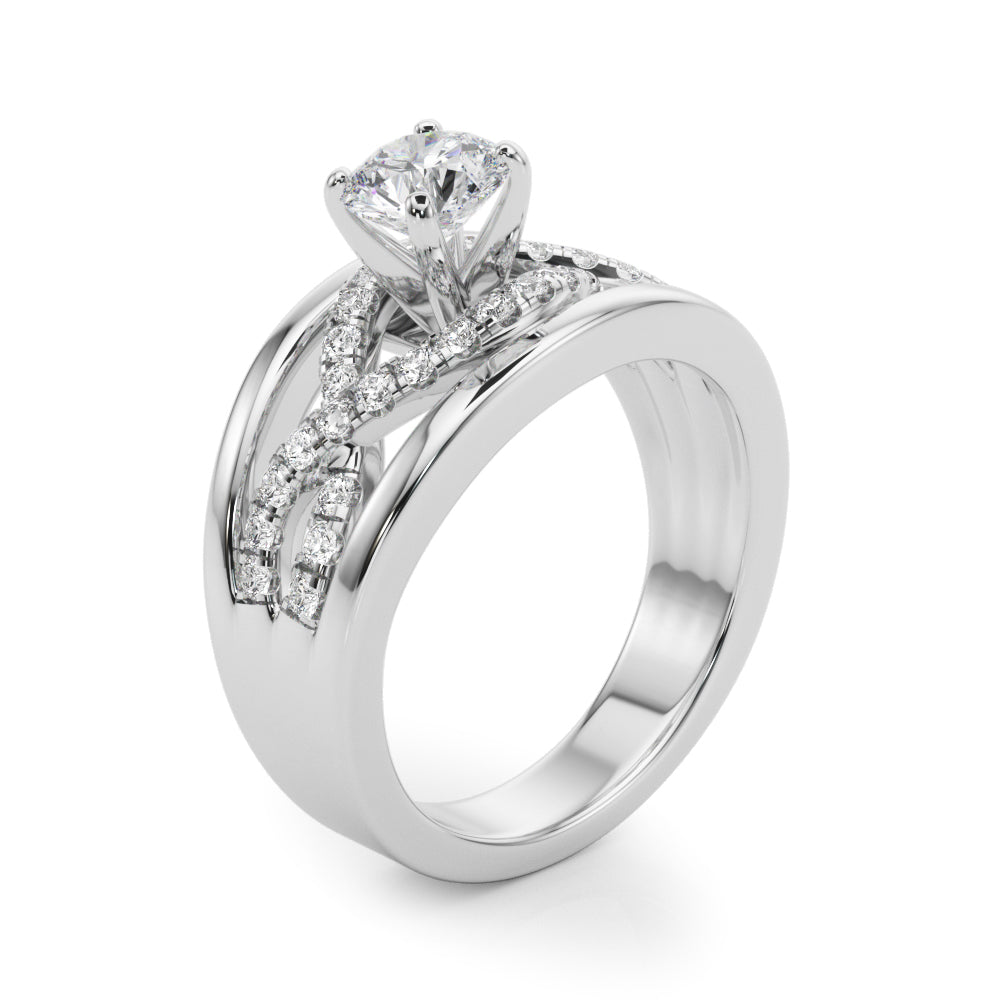 Sculpted Multi-Row Round Diamond Engagement Ring in 10K/14K gold and platinum with certified lab-grown or natural diamonds