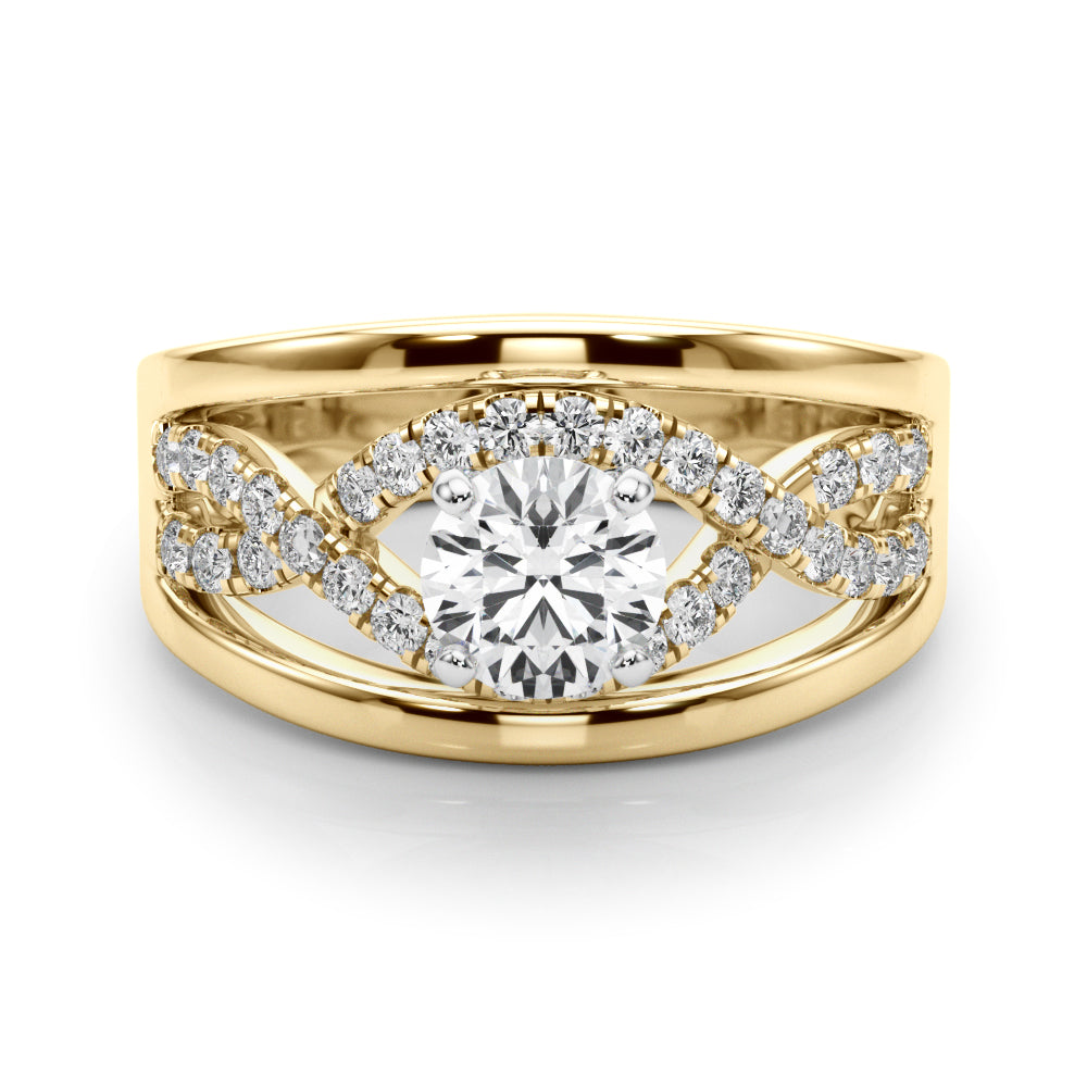 Sculpted Multi-Row Round Diamond Engagement Ring in 10K/14K gold and platinum with certified lab-grown or natural diamonds