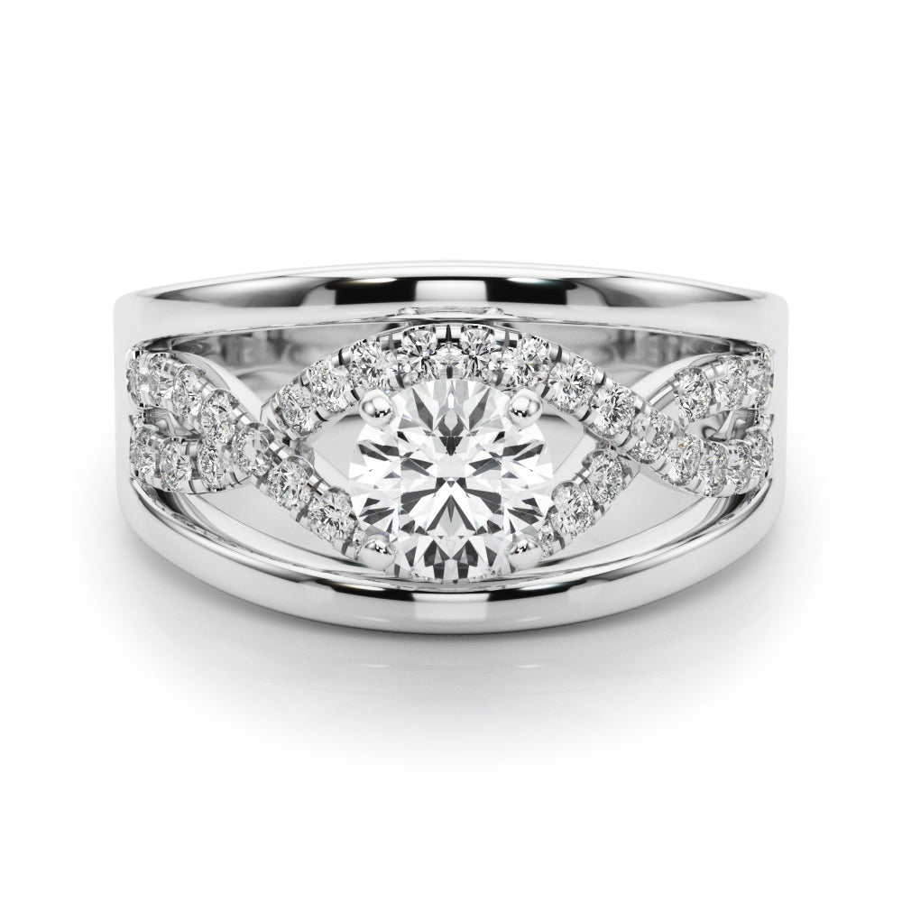 Sculpted Multi-Row Round Diamond Engagement Ring in 10K/14K gold and platinum with certified lab-grown or natural diamonds