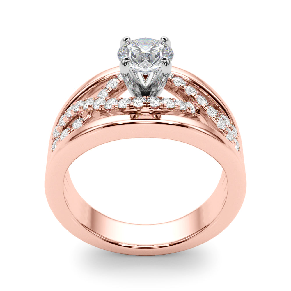 Sculpted Multi-Row Round Diamond Engagement Ring in 10K/14K gold and platinum with certified lab-grown or natural diamonds