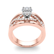 Sculpted Multi-Row Round Diamond Engagement Ring in 10K/14K gold and platinum with certified lab-grown or natural diamonds