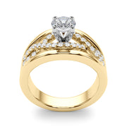 Sculpted Multi-Row Round Diamond Engagement Ring in 10K/14K gold and platinum with certified lab-grown or natural diamonds