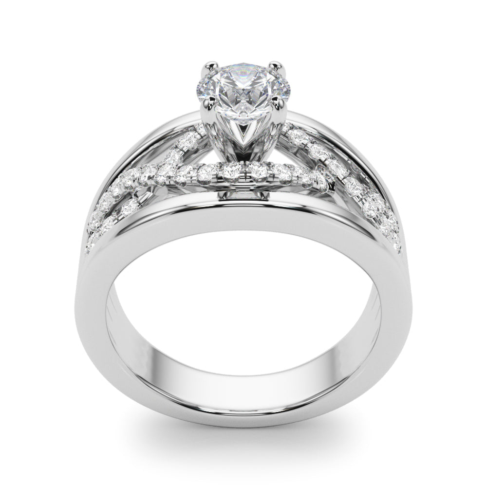 Sculpted Multi-Row Round Diamond Engagement Ring in 10K/14K gold and platinum with certified lab-grown or natural diamonds