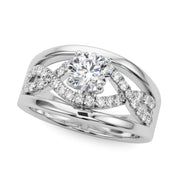 Sculpted Multi-Row Round Diamond Engagement Ring in 10K/14K gold and platinum with certified lab-grown or natural diamonds