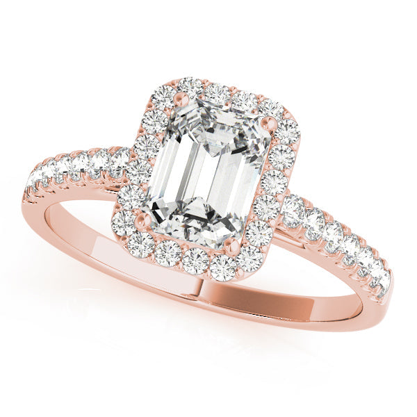 Exquisite Halo Emerald Diamond Engagement Ring in 10K/14K gold and platinum with certified lab-grown or natural diamonds