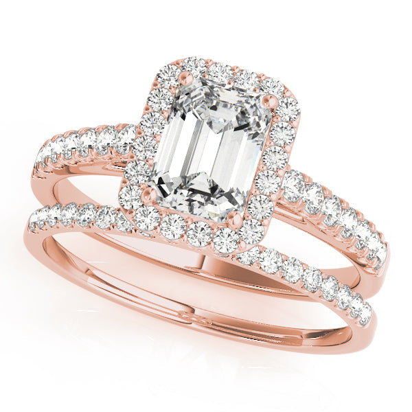 Exquisite Halo Emerald Diamond Engagement Ring in 10K/14K gold and platinum with certified lab-grown or natural diamonds