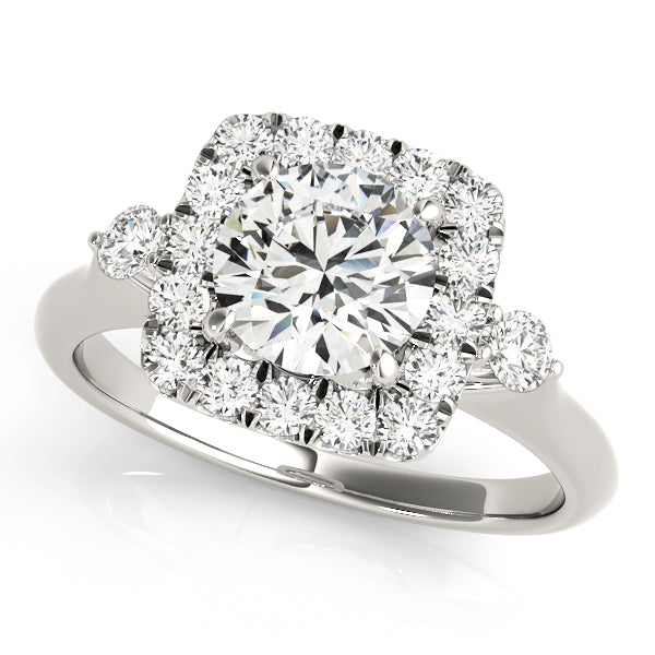 Lustrous Halo Round Diamond Engagement Ring in 10K/14K gold and platinum with certified lab-grown or natural diamonds