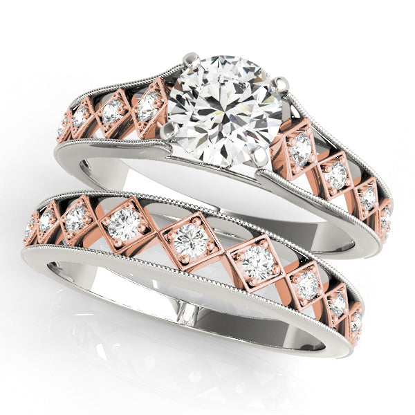 Crowned Single Row Round Diamond Engagement Ring in 10K/14K gold and platinum with certified lab-grown or natural diamonds