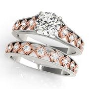 Crowned Single Row Round Diamond Engagement Ring in 10K/14K gold and platinum with certified lab-grown or natural diamonds