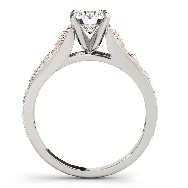 Crowned Single Row Round Diamond Engagement Ring in 10K/14K gold and platinum with certified lab-grown or natural diamonds