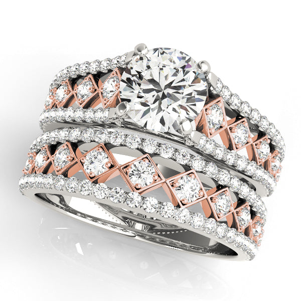 Graceful Multi-Row Round Diamond Engagement Ring in 10K/14K gold and platinum with certified lab-grown or natural diamonds