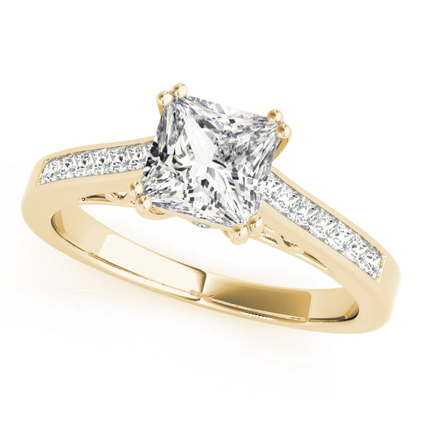 Refined Sidestone Princess Diamond Engagement Ring in 10K/14K gold and platinum with certified lab-grown or natural diamonds