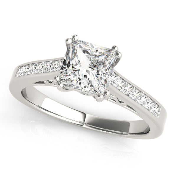 Refined Sidestone Princess Diamond Engagement Ring in 10K/14K gold and platinum with certified lab-grown or natural diamonds