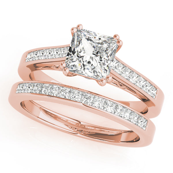 Refined Sidestone Princess Diamond Engagement Ring in 10K/14K gold and platinum with certified lab-grown or natural diamonds