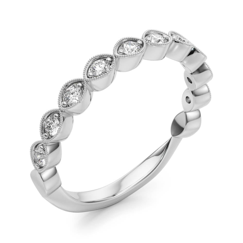 Vintage-Inspired Milgrain Half Eternity Ring in Gold & Platinum